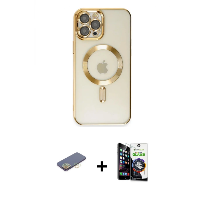 ieg™ iPhone 12 Pro Max Kılıf Nova Işık Özel Seri - Şeffaf Temperli Cam Ekran Koruyucu + Renkli Kamera Lens Koruma Cam - SI