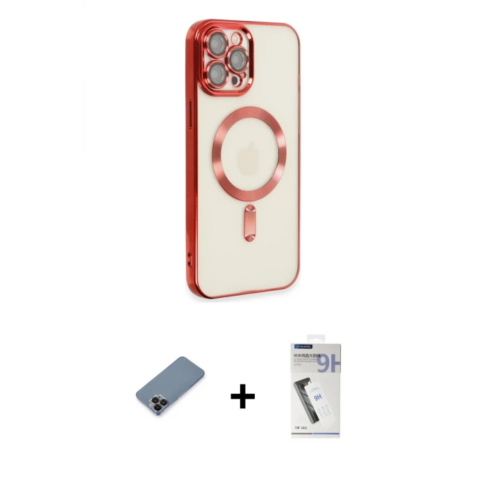 ieg™ iPhone 12 Pro Max Kılıf Nova Işık Özel Seri - Şeffaf Uv Polymer Nano Ekran Koruyucu + Metal Kamera Lens Koruma Cam - SH