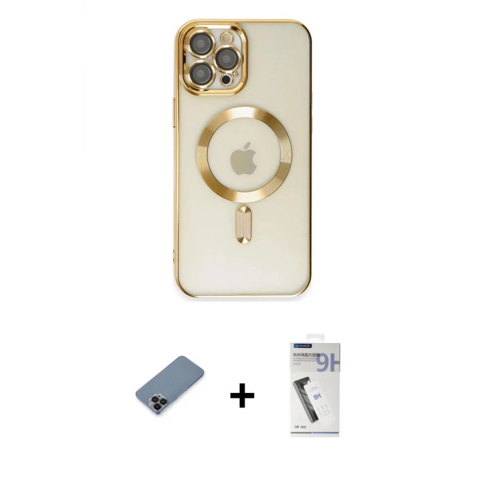 ieg™ iPhone 12 Pro Max Kılıf Nova Işık Özel Seri - Şeffaf Uv Polymer Nano Ekran Koruyucu + Metal Kamera Lens Koruma Cam - SH