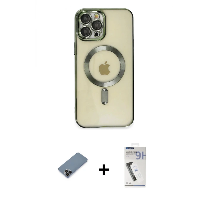 ieg™ iPhone 12 Pro Max Kılıf Nova Işık Özel Seri - Şeffaf Uv Polymer Nano Ekran Koruyucu + Metal Kamera Lens Koruma Cam - SH
