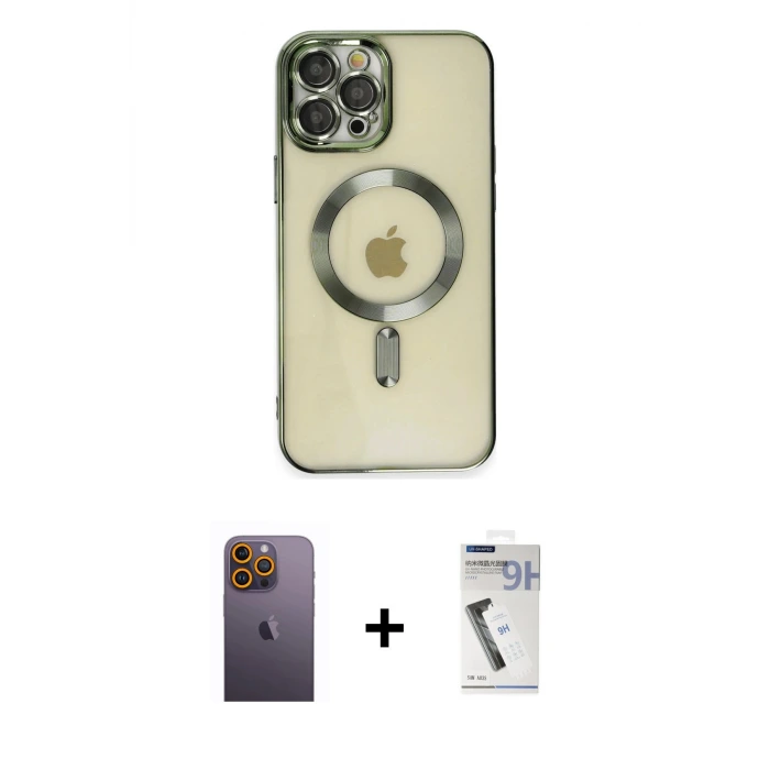 ieg™ iPhone 12 Pro Max Kılıf Nova Işık Özel Seri - Şeffaf Uv Polymer Nano Ekran Koruyucu + Neon Fosforlu Kamera Lens - SI