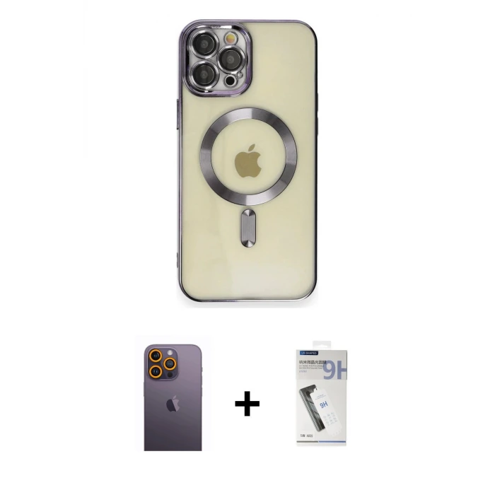 ieg™ iPhone 12 Pro Max Kılıf Nova Işık Özel Seri - Şeffaf Uv Polymer Nano Ekran Koruyucu + Neon Fosforlu Kamera Lens - SI