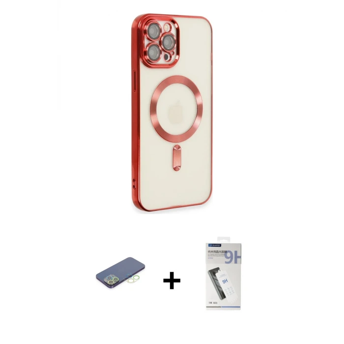 ieg™ iPhone 12 Pro Max Kılıf Nova Işık Özel Seri - Şeffaf Uv Polymer Nano Ekran Koruyucu + Renkli Kamera Lens Koruma Cam - YL