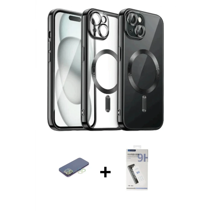ieg™ iPhone 12 Pro Max Kılıf Nova Işık Özel Seri - Şeffaf Uv Polymer Nano Ekran Koruyucu + Renkli Kamera Lens Koruma Cam - YL