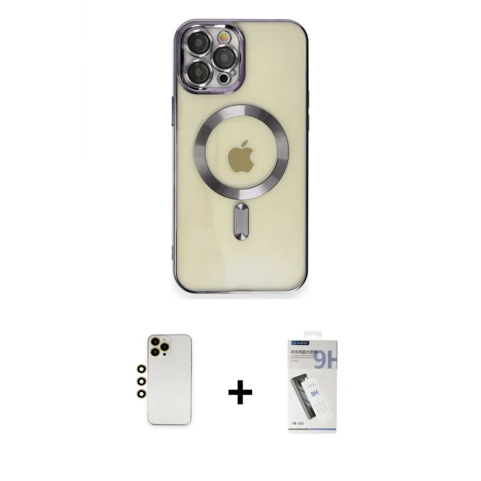 ieg™ iPhone 12 Pro Max Kılıf Nova Işık Özel Seri - Şeffaf Uv Polymer Nano Ekran Koruyucu + Shine Kamera Lens - GD