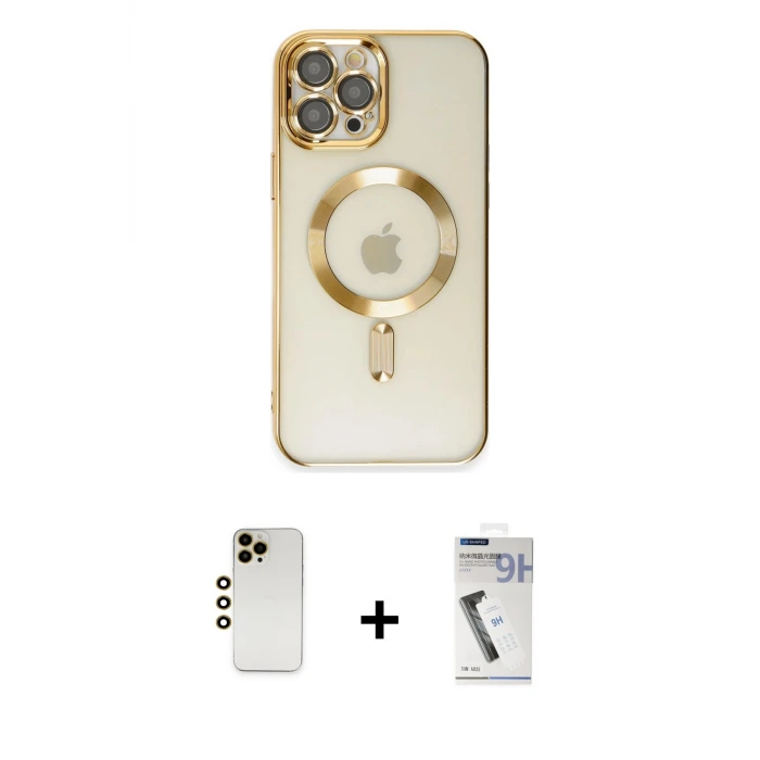 ieg™ iPhone 12 Pro Max Kılıf Nova Işık Özel Seri - Şeffaf Uv Polymer Nano Ekran Koruyucu + Shine Kamera Lens - GD