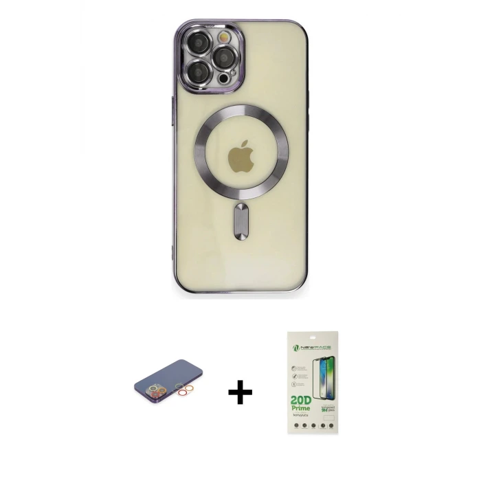 ieg™ iPhone 12 Pro Max Kılıf Nova Işık Özel Seri - Siyah 20D Premium Cam Ekran Koruyucu + Renkli Kamera Lens Koruma Cam - TU