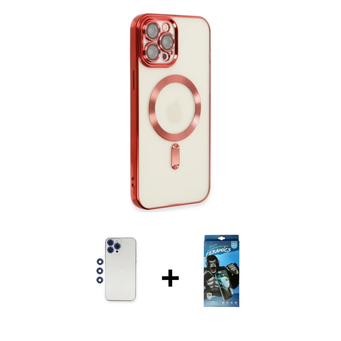 ieg™ iPhone 12 Pro Max Kılıf Nova Işık Özel Seri - Siyah 34D Izgaralı Cam + Shine Kamera Lens - LT
