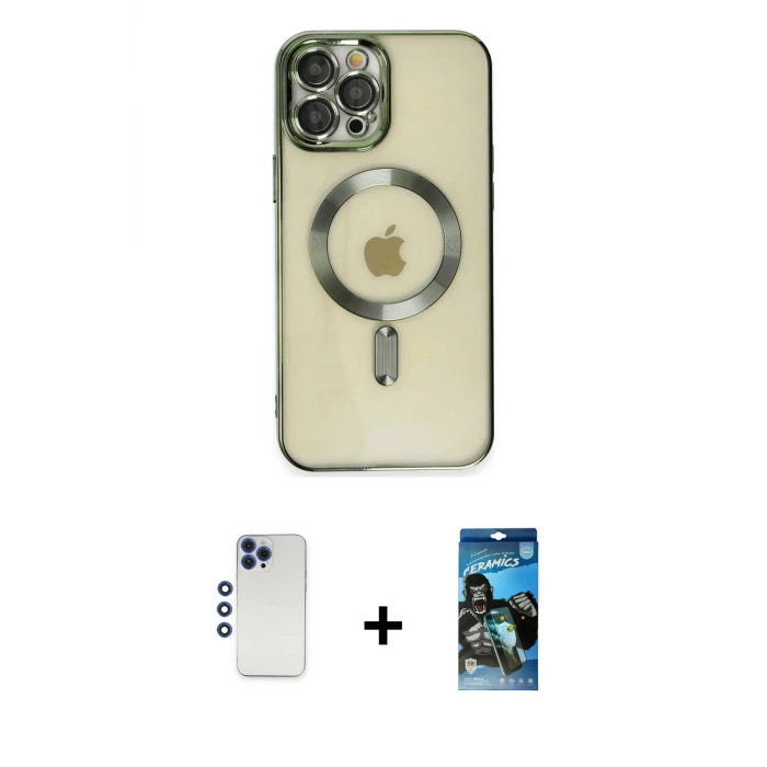 ieg™ iPhone 12 Pro Max Kılıf Nova Işık Özel Seri - Siyah 34D Izgaralı Cam + Shine Kamera Lens - LT