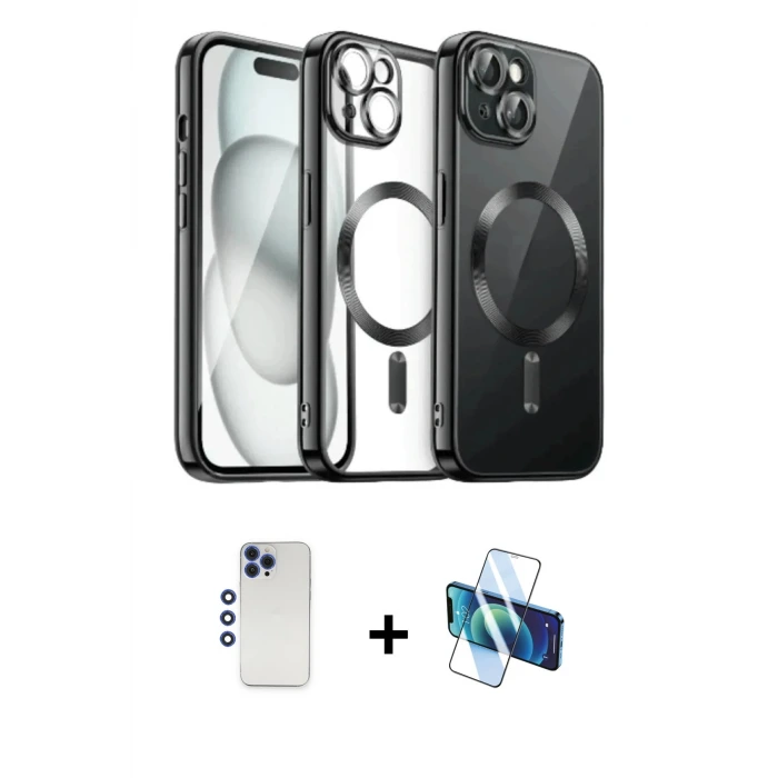 ieg™ iPhone 12 Pro Max Kılıf Nova Işık Özel Seri - Siyah 3D Antistatik Seramik Nano Ekran Koruyucu + Shine Kamera Lens - LT