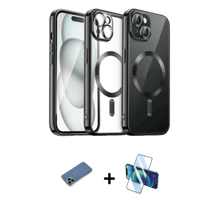 ieg™ iPhone 12 Pro Max Kılıf Nova Işık Özel Seri - Siyah 3D Antistatik Seramik Nano Ekran Koruyucu + Shine Kamera Lens Koruma Cam - GD