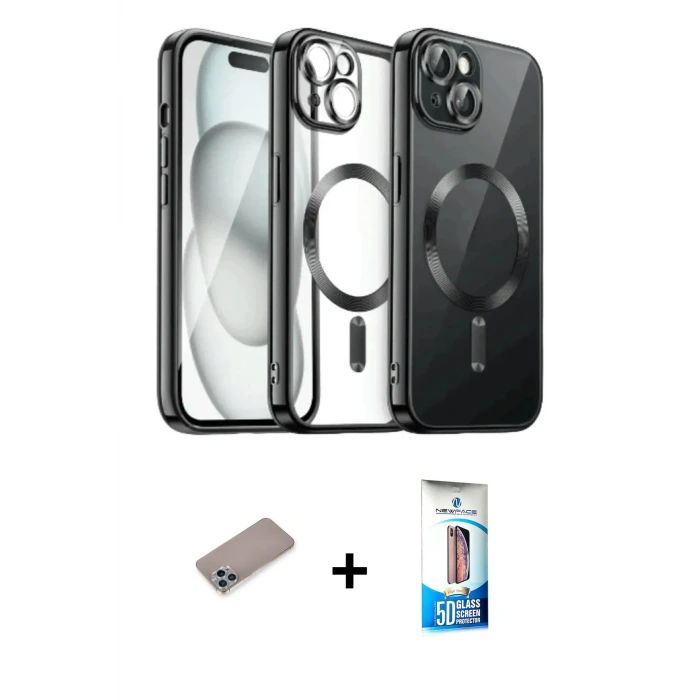 ieg™ iPhone 12 Pro Max Kılıf Nova Işık Özel Seri - Siyah 5D Eko Cam Ekran Koruyucu + Shine Kamera Lens Koruma Cam - SABE