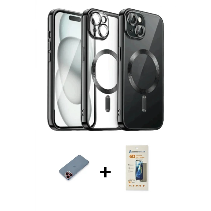 ieg™ iPhone 12 Pro Max Kılıf Nova Işık Özel Seri - Siyah 6D Mat Seramik Hayalet Nano Ekran Koruyucu + Metal Kamera Lens Koruma Cam - KI