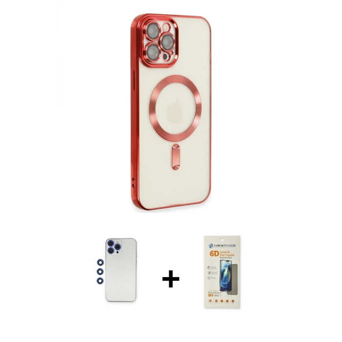 ieg™ iPhone 12 Pro Max Kılıf Nova Işık Özel Seri - Siyah 6D Mat Seramik Hayalet Nano Ekran Koruyucu + Shine Kamera Lens - LT
