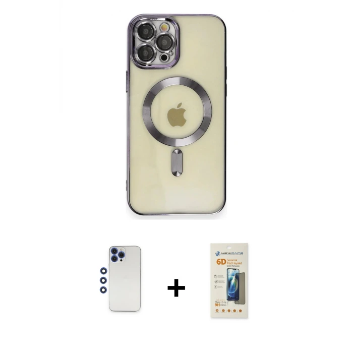 ieg™ iPhone 12 Pro Max Kılıf Nova Işık Özel Seri - Siyah 6D Mat Seramik Hayalet Nano Ekran Koruyucu + Shine Kamera Lens - LT