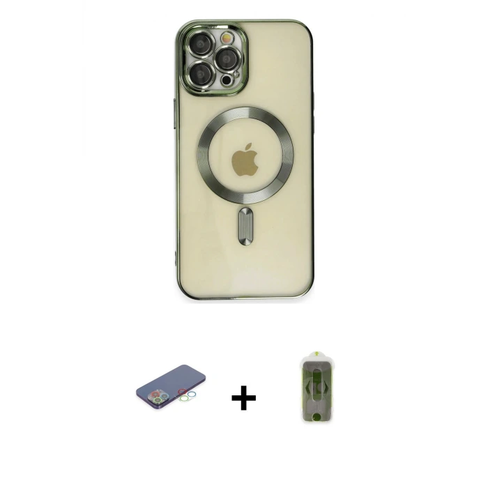 ieg™ iPhone 12 Pro Max Kılıf Nova Işık Özel Seri - Siyah Joko Magic 5D Hayalet Cam + Renkli Kamera Lens Koruma Cam - MI