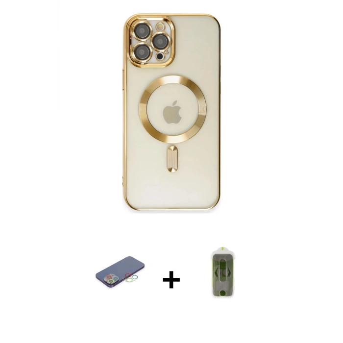 ieg™ iPhone 12 Pro Max Kılıf Nova Işık Özel Seri - Siyah Joko Magic 5D Hayalet Cam + Renkli Kamera Lens Koruma Cam - MI