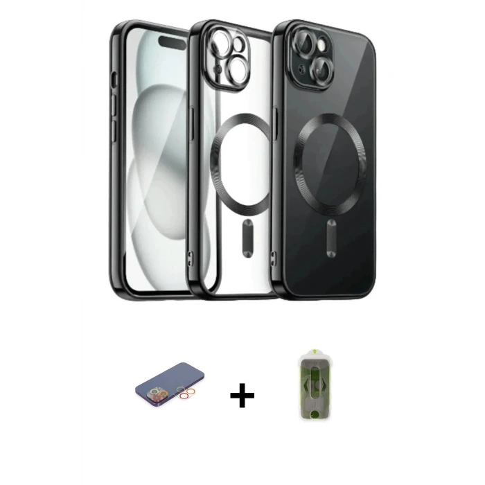 ieg™ iPhone 12 Pro Max Kılıf Nova Işık Özel Seri - Siyah Joko Magic 5D Hayalet Cam + Renkli Kamera Lens Koruma Cam - TU