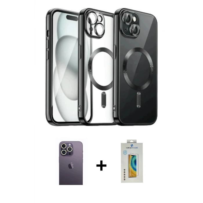 ieg™ iPhone 12 Pro Max Kılıf Nova Işık Özel Seri - Siyah Polymer Nano Ekran Koruyucu + Neon Fosforlu Kamera Lens - BZ