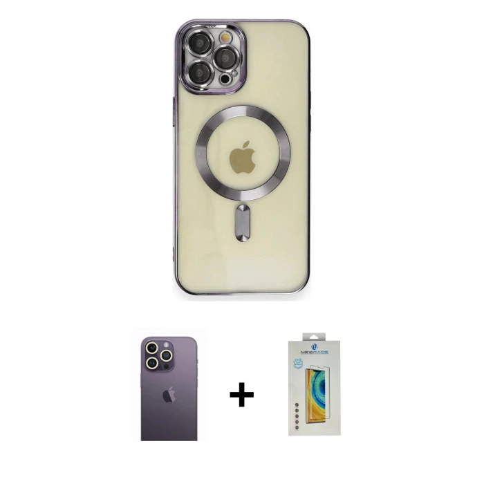 ieg™ iPhone 12 Pro Max Kılıf Nova Işık Özel Seri - Siyah Polymer Nano Ekran Koruyucu + Neon Fosforlu Kamera Lens - BZ