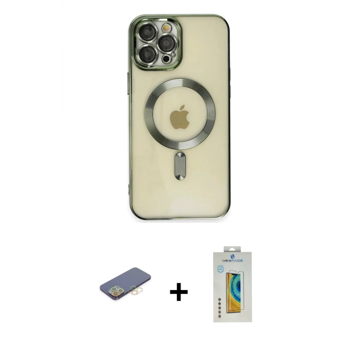 ieg™ iPhone 12 Pro Max Kılıf Nova Işık Özel Seri - Siyah Polymer Nano Ekran Koruyucu + Renkli Kamera Lens Koruma Cam - SI
