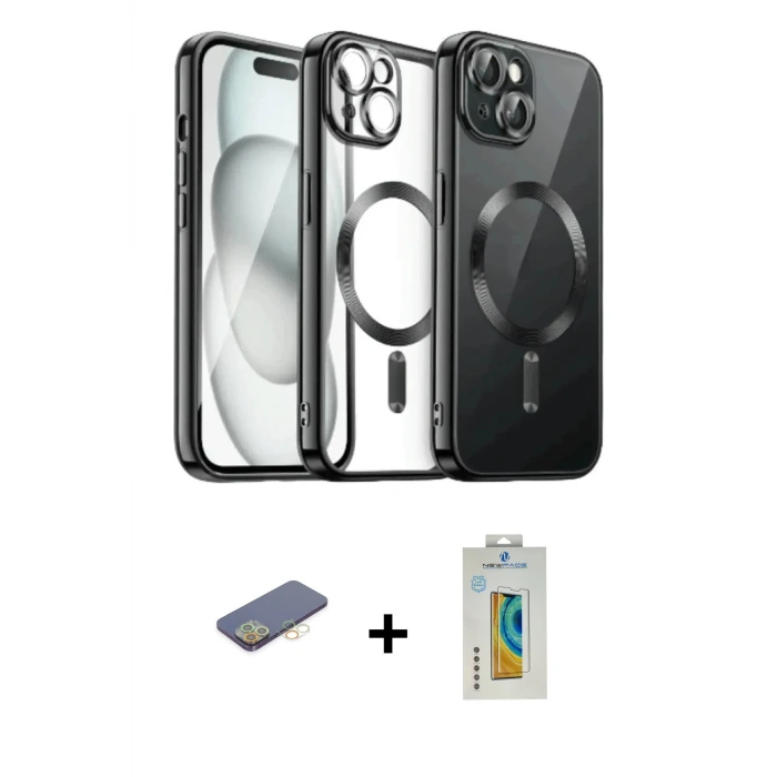 ieg™ iPhone 12 Pro Max Kılıf Nova Işık Özel Seri - Siyah Polymer Nano Ekran Koruyucu + Renkli Kamera Lens Koruma Cam - SI