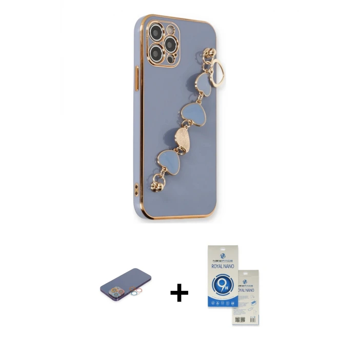 ieg™ iPhone 12 Pro Max Kılıf Nova Işık Prime - Şeffaf Royal Nano Ekran Koruyucu + Renkli Kamera Lens Koruma Cam - PE
