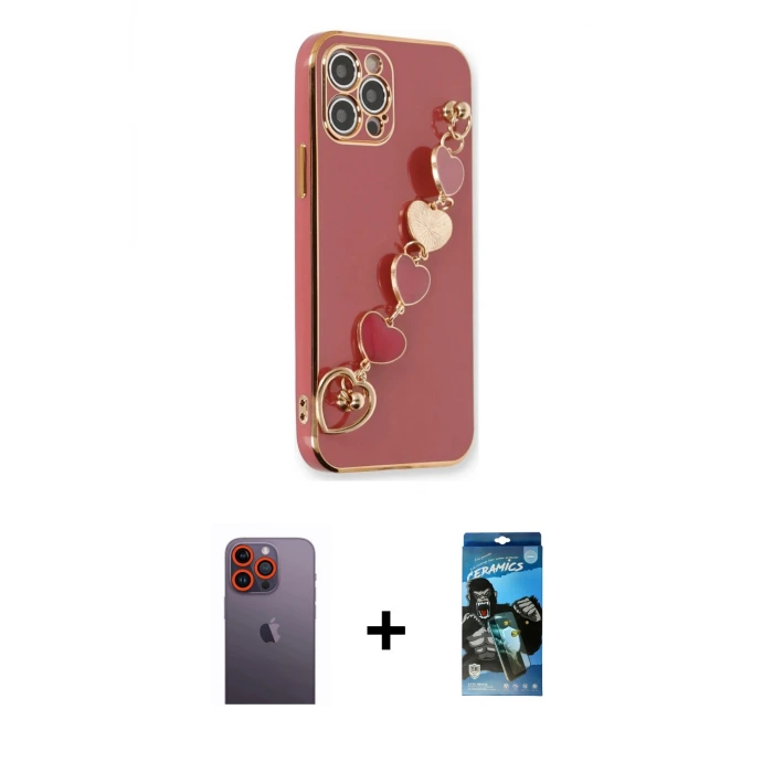 ieg™ iPhone 12 Pro Max Kılıf Nova Işık Prime - Siyah 34D Izgaralı Cam + Neon Fosforlu Kamera Lens - TU