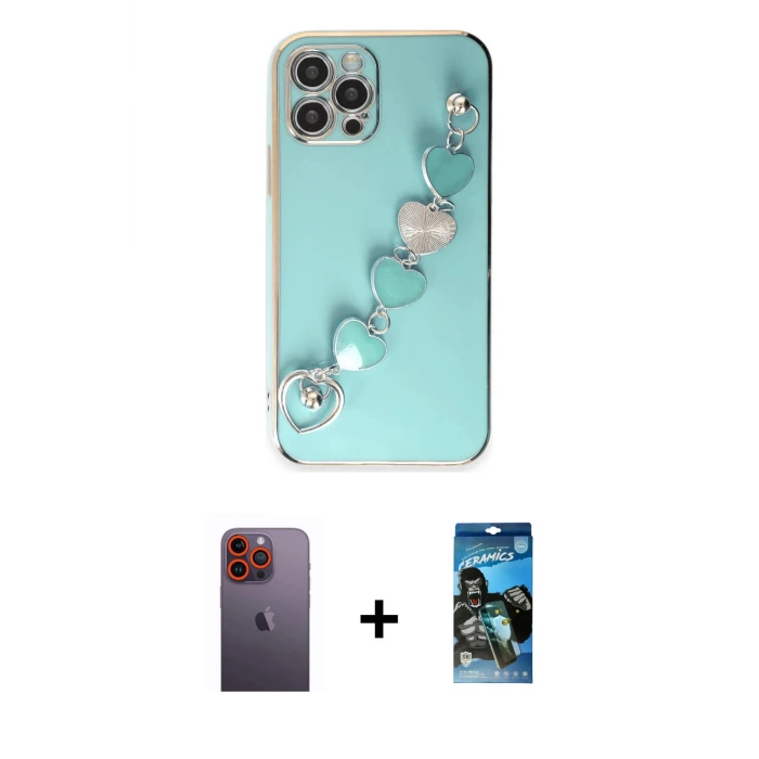 ieg™ iPhone 12 Pro Max Kılıf Nova Işık Prime - Siyah 34D Izgaralı Cam + Neon Fosforlu Kamera Lens - TU