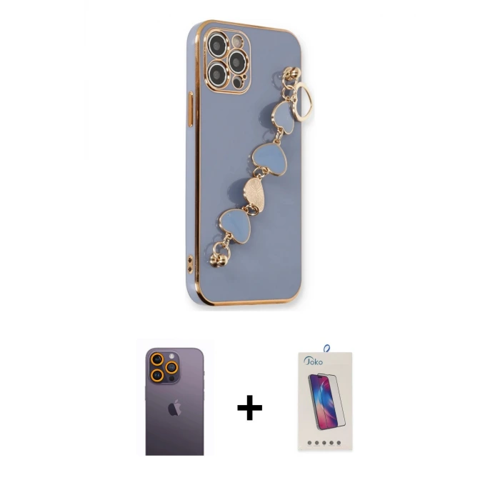 ieg™ iPhone 12 Pro Max Kılıf Nova Işık Prime - Siyah Joko 5D Cam + Neon Fosforlu Kamera Lens - SI