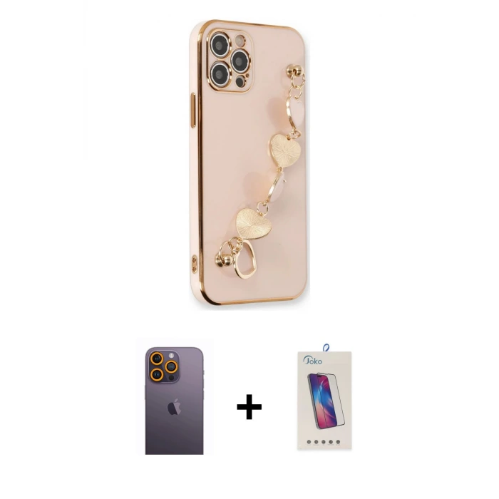 ieg™ iPhone 12 Pro Max Kılıf Nova Işık Prime - Siyah Joko 5D Cam + Neon Fosforlu Kamera Lens - SI