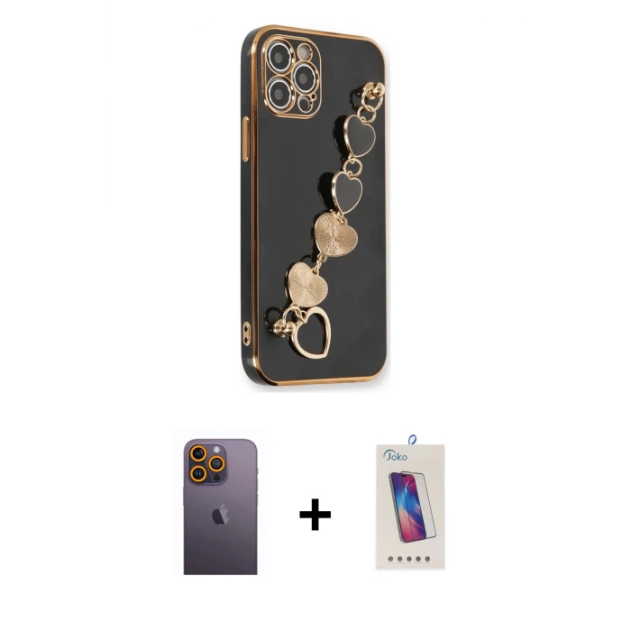 ieg™ iPhone 12 Pro Max Kılıf Nova Işık Prime - Siyah Joko 5D Cam + Neon Fosforlu Kamera Lens - SI