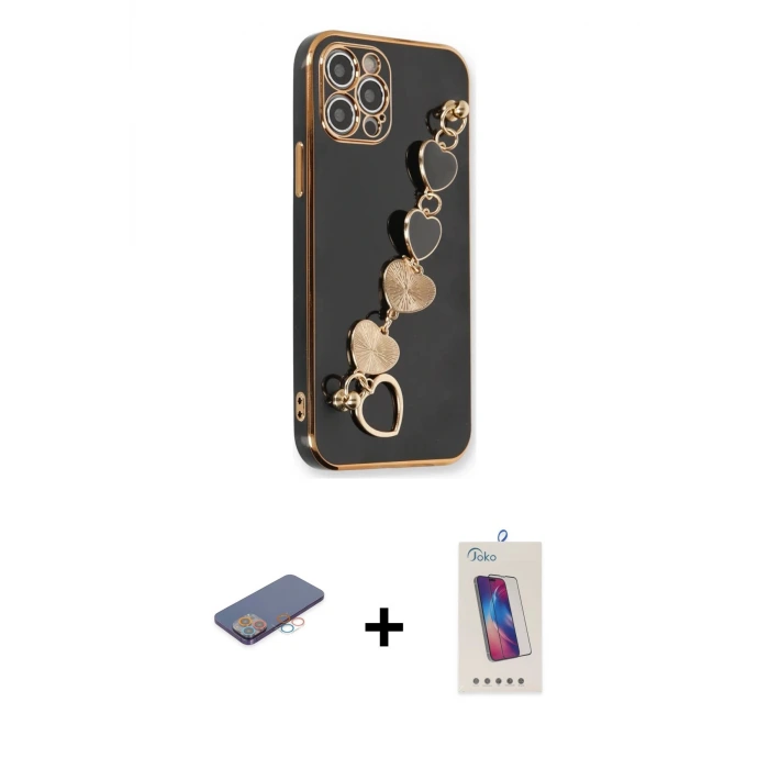 ieg™ iPhone 12 Pro Max Kılıf Nova Işık Prime - Siyah Joko 5D Cam + Renkli Kamera Lens Koruma Cam - PE