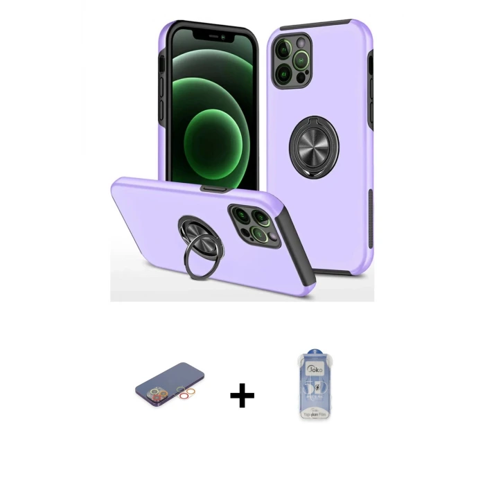 ieg™ iPhone 12 Pro Max Kılıf Odak Form Prime - Siyah Joko Magic 5D Cam + Renkli Kamera Lens Koruma Cam - TU