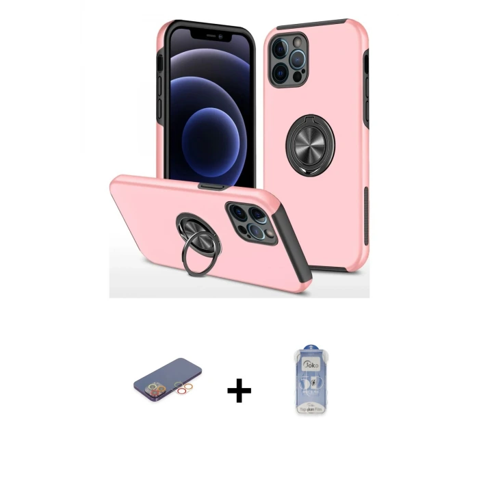 ieg™ iPhone 12 Pro Max Kılıf Odak Form Prime - Siyah Joko Magic 5D Cam + Renkli Kamera Lens Koruma Cam - TU