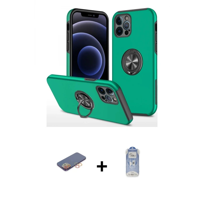 ieg™ iPhone 12 Pro Max Kılıf Odak Form Prime - Siyah Joko Magic 5D Cam + Renkli Kamera Lens Koruma Cam - TU