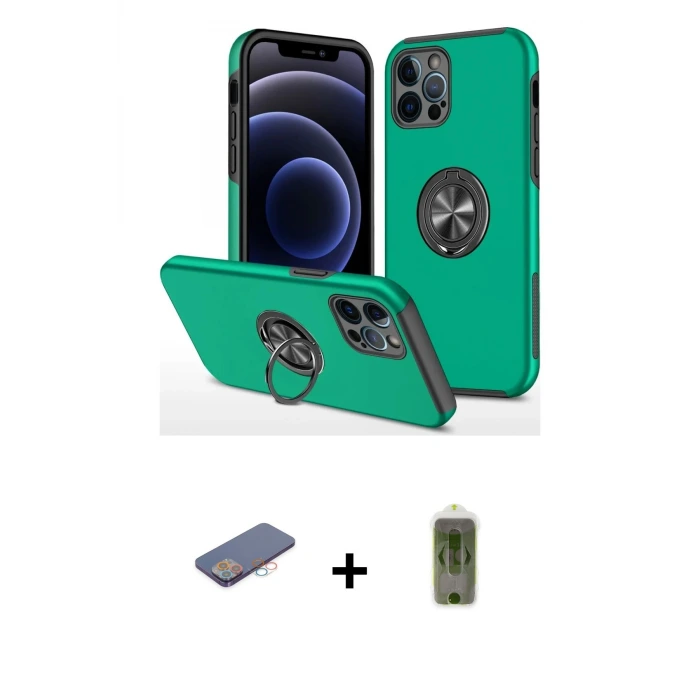 ieg™ iPhone 12 Pro Max Kılıf Odak Form Prime - Siyah Joko Magic 5D Hayalet Cam + Renkli Kamera Lens Koruma Cam - PE
