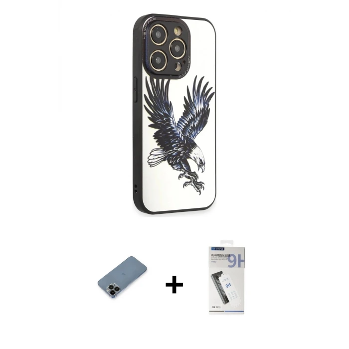 ieg™ iPhone 12 Pro Max Kılıf Odak Klasik Serisi - Şeffaf Uv Polymer Nano Ekran Koruyucu + Shine Kamera Lens Koruma Cam - SH