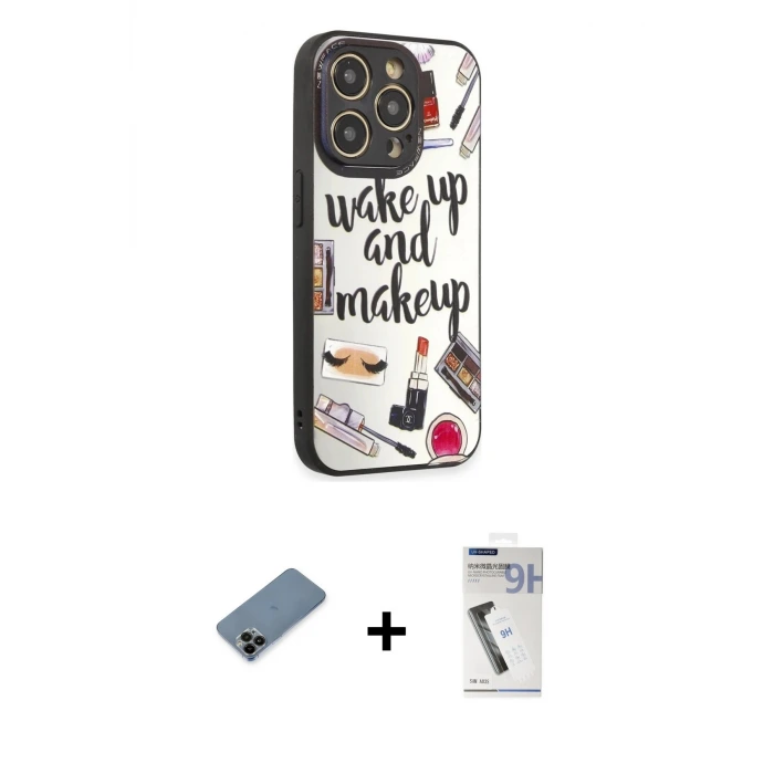 ieg™ iPhone 12 Pro Max Kılıf Odak Klasik Serisi - Şeffaf Uv Polymer Nano Ekran Koruyucu + Shine Kamera Lens Koruma Cam - SH