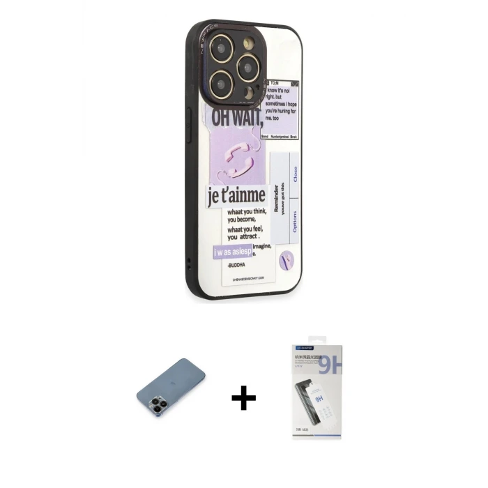 ieg™ iPhone 12 Pro Max Kılıf Odak Klasik Serisi - Şeffaf Uv Polymer Nano Ekran Koruyucu + Shine Kamera Lens Koruma Cam - SH