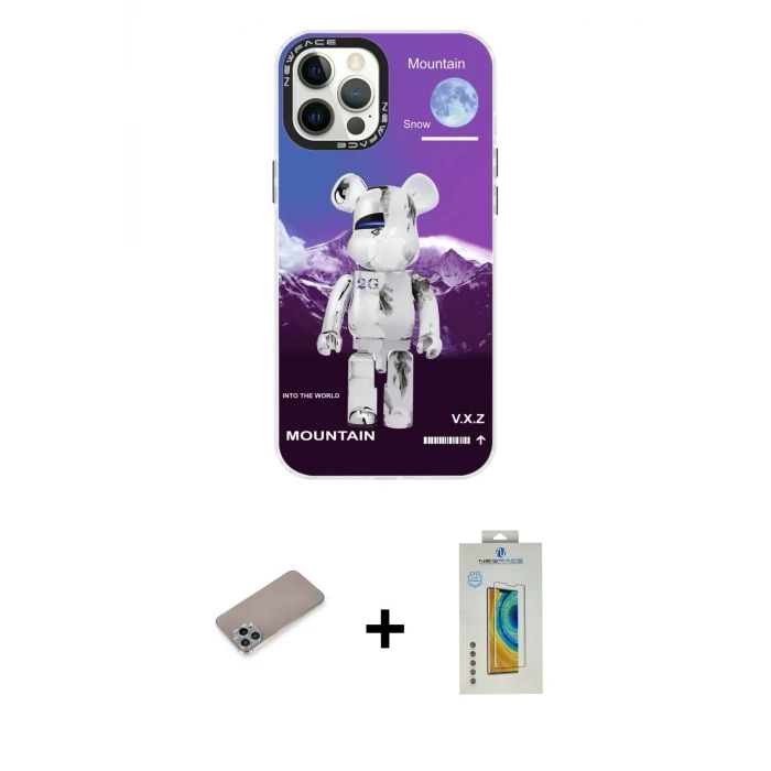 ieg™ iPhone 12 Pro Max Kılıf Siluet Çizgi Koleksiyonu - Siyah Polymer Nano Ekran Koruyucu + Shine Kamera Lens Koruma Cam - SABE