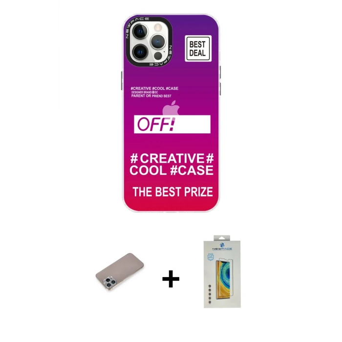 ieg™ iPhone 12 Pro Max Kılıf Siluet Çizgi Koleksiyonu - Siyah Polymer Nano Ekran Koruyucu + Shine Kamera Lens Koruma Cam - SABE