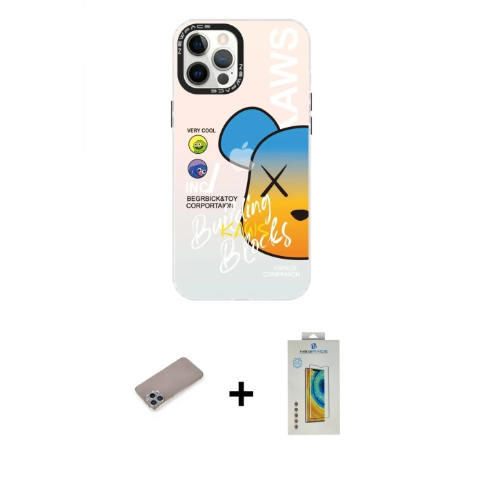ieg™ iPhone 12 Pro Max Kılıf Siluet Çizgi Koleksiyonu - Siyah Polymer Nano Ekran Koruyucu + Shine Kamera Lens Koruma Cam - SABE