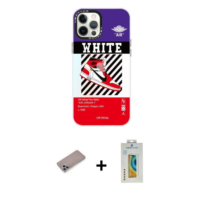 ieg™ iPhone 12 Pro Max Kılıf Siluet Çizgi Koleksiyonu - Siyah Polymer Nano Ekran Koruyucu + Shine Kamera Lens Koruma Cam - SABE