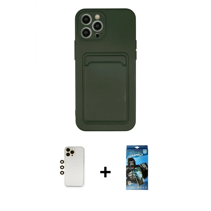 ieg™ iPhone 12 Pro Max Kılıf Vadi Çizgi Prime - Siyah 34D Izgaralı Cam + Shine Kamera Lens - GD
