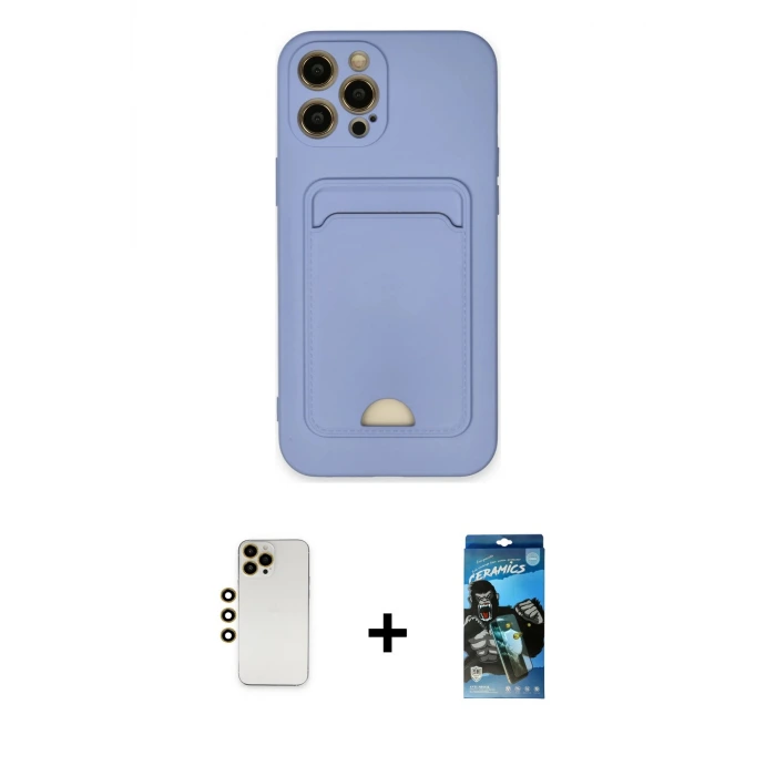 ieg™ iPhone 12 Pro Max Kılıf Vadi Çizgi Prime - Siyah 34D Izgaralı Cam + Shine Kamera Lens - GD