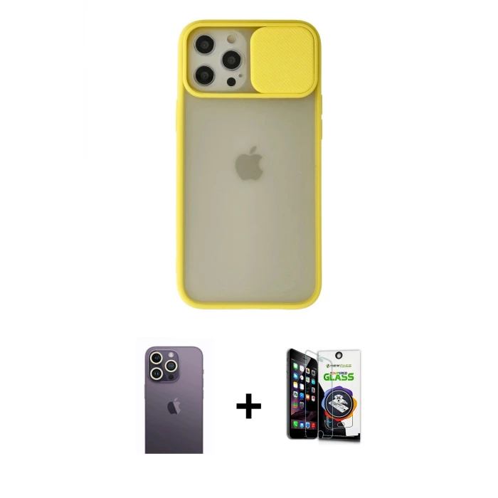 ieg™ iPhone 12 Pro Max Kılıf Vadi Çizgi - Şeffaf Temperli Cam Ekran Koruyucu + Neon Fosforlu Kamera Lens - BZ