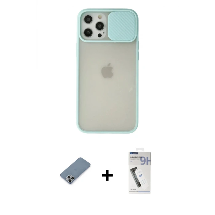 ieg™ iPhone 12 Pro Max Kılıf Vadi Çizgi - Şeffaf Uv Polymer Nano Ekran Koruyucu + Metal Kamera Lens Koruma Cam - GS