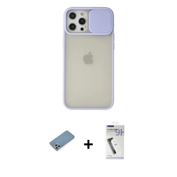 ieg™ iPhone 12 Pro Max Kılıf Vadi Çizgi - Şeffaf Uv Polymer Nano Ekran Koruyucu + Shine Kamera Lens Koruma Cam - GS