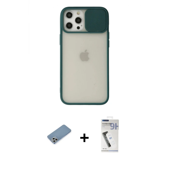 ieg™ iPhone 12 Pro Max Kılıf Vadi Çizgi - Şeffaf Uv Polymer Nano Ekran Koruyucu + Shine Kamera Lens Koruma Cam - GS